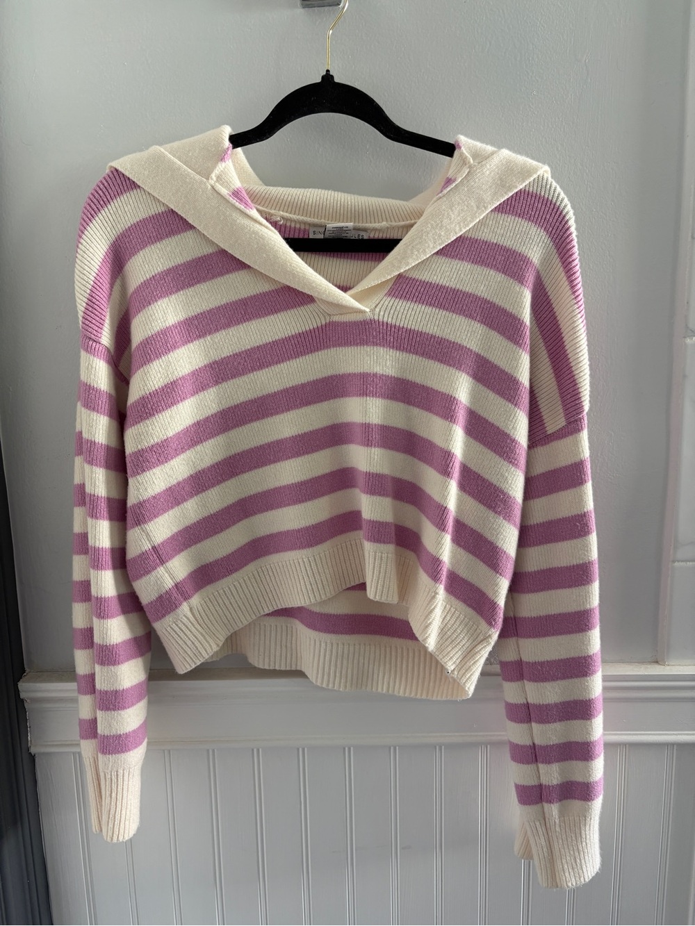 Striped Cropped Sweater - Cream & Light Purple